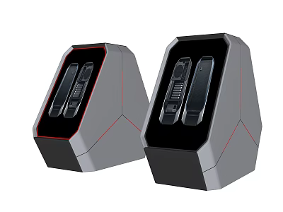 Dual Computer Speakers With Modern Geometric Design Black Gray Finish And Red Accent Lines 3d model