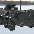 Armored Military Wheeled Utility Vehicle With Turret And Machine Gun In Snowy Environment
