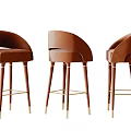 Elegant Brown Velvet Bar Stools With Curved Backrest Wooden Legs And Golden Accents
