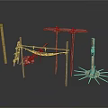 Traditional Wooden Equipment Set With Spiked Traps Rope Structures And Frames