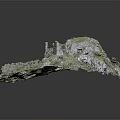 Detailed Miniature Terrain Model Featuring Castle Ruins Green Grass And Stone Structures