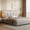 Modern Cream Style Leather Bed Double Bed Bedside Cabinet 3d model