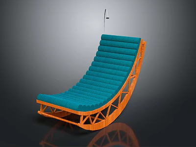 Stylish Modern Curved Leisure Chair With Teal Cushion And Orange Frame 3d model