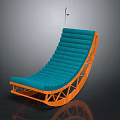 Stylish Modern Curved Leisure Chair With Teal Cushion And Orange Frame