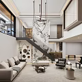 Loft Style Modern Living Room With Piano TV Sofa And Fireplace