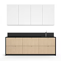 Modern Kitchen Cabinets With White Upper Units Wooden Lower And Black Countertop Sink Faucet