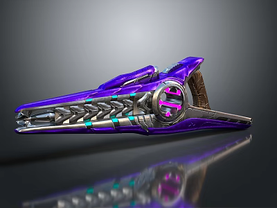 Futuristic Purple Metallic Weapon Featuring Glowing Core And Sleek Mechanical Design 3d model