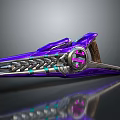 Futuristic Purple Metallic Weapon Featuring Glowing Core And Sleek Mechanical Design