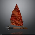 Unique Red Honeycomb Pattern Sailboat With Brown Hull And Modern Design
