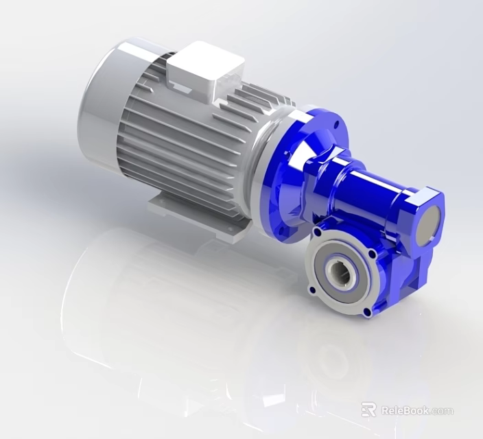 Industrial Motor Reducer Gearbox with Blue And Silver Precision Components 3d model