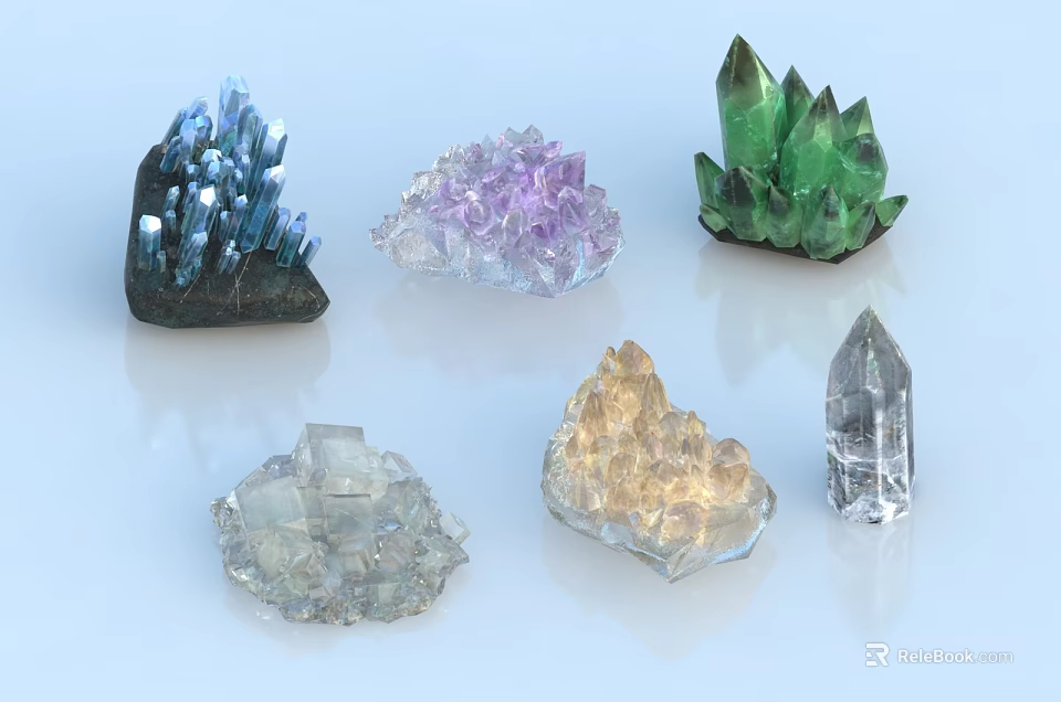 Colorful Natural Crystal Cluster Decorative Ornament Set for Home 3d model 
