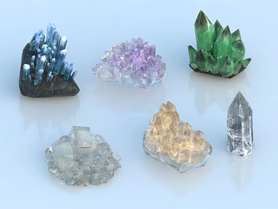 Colorful Natural Crystal Cluster Decorative Ornament Set for Home 3d model