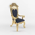 Ornate Golden Carved Leisure Chair With Deep Blue Cushion And Classic Design