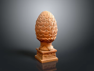 Sculpted Pinecone Architectural Ornament With Scaled Texture And Square Stone Base 3d model