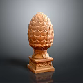 Sculpted Pinecone Architectural Ornament With Scaled Texture And Square Stone Base