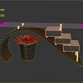 Modern Curved Furniture With Glass Top And Step Like Drawers Plus Potted Plant