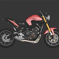 Sleek Red and Black Sport Motorcycle with Black Seat Gold Forks and Silver Exhaust