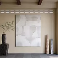 Abstract Painting On Beige Wall With Green Plant Vase And Decorative Pillars