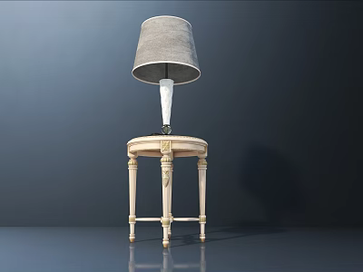 Elegant Light Colored Side Table With Carved Details And Gray Lampshade White Base 3d model