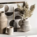 Modern Minimalist Decorative Ornament Set With Ceramic Vases Dried Flowers And Glass Containers