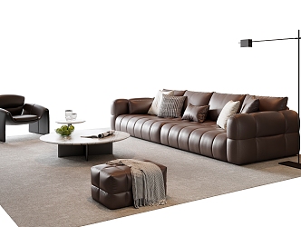 Modern Italian Sofa Coffee Table Combination Leather Sofa Multiplayer Sofa Floor Lamp Stool Decoration Carpet 3d model