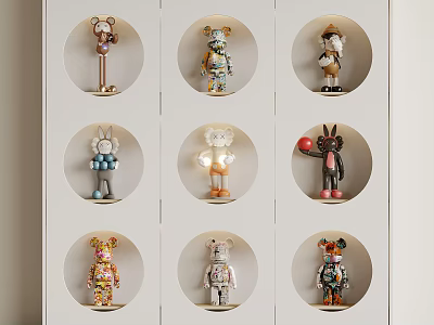 Assorted Character Figurine Decorative Ornament Set in White Display Cabinet for Home Decor 3d model