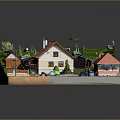Miniature Residential Community Model With Houses Green Lawns Roads And Vehicles
