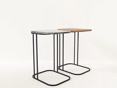 Modern Minimalist Side Tables with Two Tone Tabletop and Black Metal Frame for Living Room 3d model