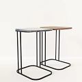 Modern Minimalist Side Tables with Two Tone Tabletop and Black Metal Frame for Living Room