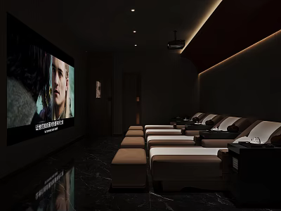 SPA Sauna Relaxation Lounge With Movie Screen Reclining Seats And Dark Marble Floor 3d model