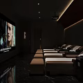 SPA Sauna Relaxation Lounge With Movie Screen Reclining Seats And Dark Marble Floor