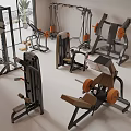 Sports Equipment Strength Training Machines Dumbbells Barbells With Metal Frames Orange Plates In Bright Gym