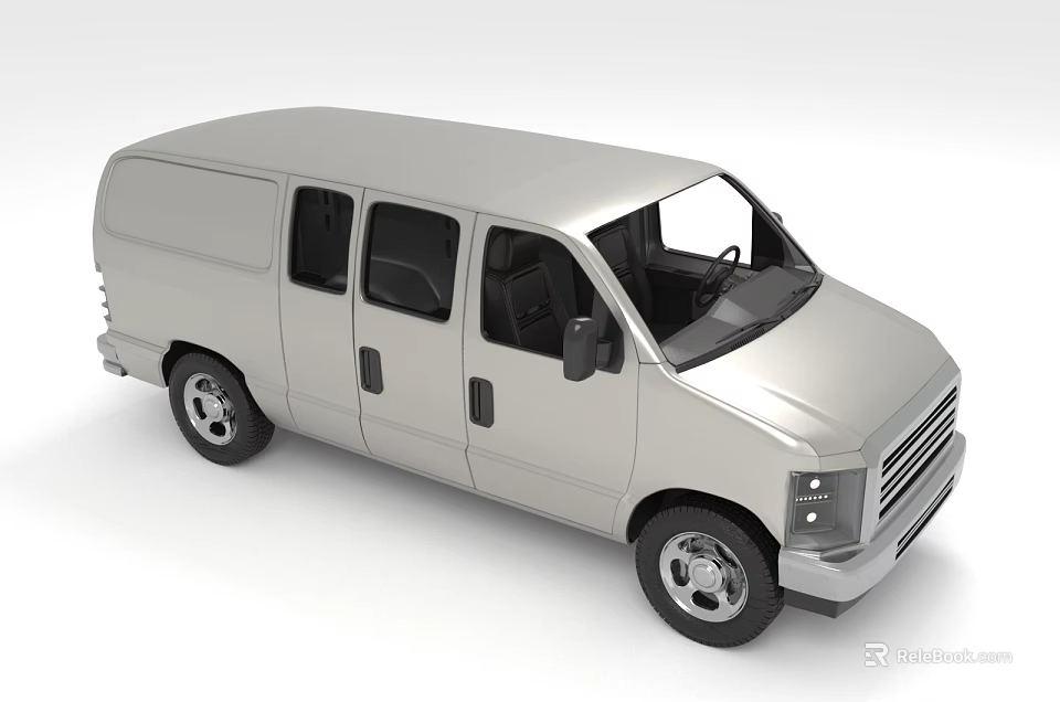 Silver Van with Side Doors Front Windows and Practical Exterior Design 3d model 