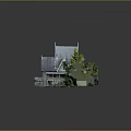 Gothic Style Stone Building With Pointed Gabled Roofs Chimneys Front Pathway And Side Tree