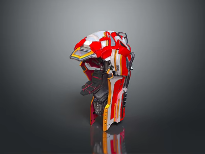 Futuristic Mechanical Weapon with Red White and Orange Armored Structure and Intricate 3D Rendered Details 3d model