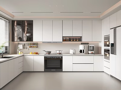 Modern Kitchen Interior Design With Sleek White Cabinets And Appliances 3d model