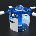 Contemporary Exhibition Island With Blue White Design Globe Screen And POWER Logo