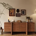 Modern Interior Wooden Cabinet Shelf With Palm Plant Wall Art Floor Lamp And Decorative Items