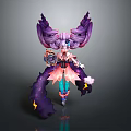 Game Movie Character With Purple Hair Pink Blue Outfit Holding Prop And Yellow Star Decorations