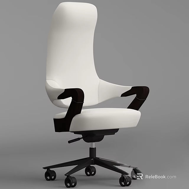 Modern High Back Office Chair with White Cushion Black Armrests and Swivel Base 3d model 