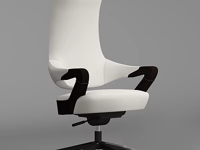 Modern High Back Office Chair with White Cushion Black Armrests and Swivel Base 3d model