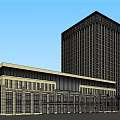 Hotel Building with Modern High Rise Tower and Classical Low Rise Beige Black Exterior