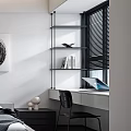 Modern Minimalist Bedroom Interior With Main Bed Circular Painting Glass Display Cabinet And Soft Lighting