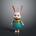 Cute Cartoon Rabbit Character With Long Ears Blue Polka Dot Dress Yellow Collar And Shoes