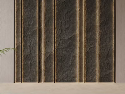 Dark Colored Slate Texture Background Wall With Light Frames Floor And Small Green Plant 3d model