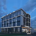 Modern Boutique Guesthouse Building With Large Windows Evening Lighting And Mountain View