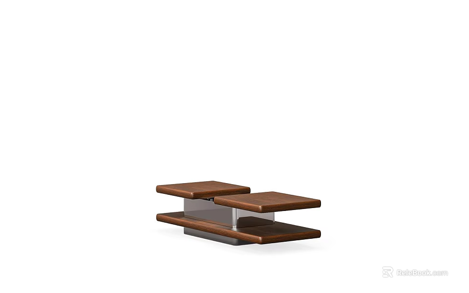 Modern Side Table With Wooden Tiers And Metal Frame For Living Room Decor 3d model 
