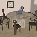 Quiet ancient style dining table and chair combination 3d model