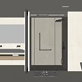 Modern Bathroom Interior With Glass Shower Enclosure Double Vanity Wooden Cabinets And Large Mirror