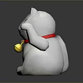White Lucky Cat Decorative Furniture Ornament With Red Collar And Gold Bell
